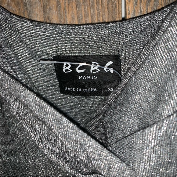 Women’s S BCBG PARIS Silver Sparkle & Shine Pleated Swing Mini Holiday Dress EXC - Picture 3 of 15